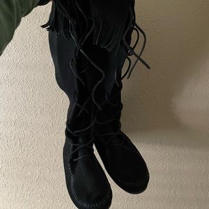 Black Minnetonka Lace Up Boots